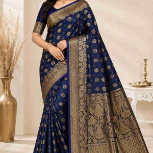 Royal Navy Blue Banarasi Silk Saree with Rich Gold Zari Weaving