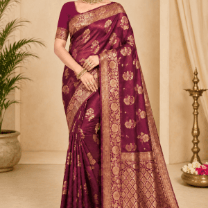 Royal Maroon Banarasi Silk Saree with Rich Gold Zari Weaving