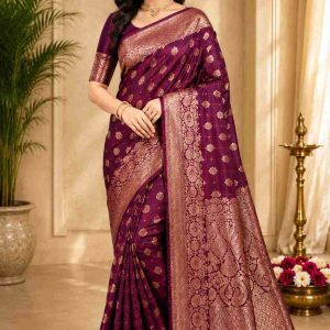 Royal Wine Banarasi Silk Saree with Rich Gold Zari Weaving